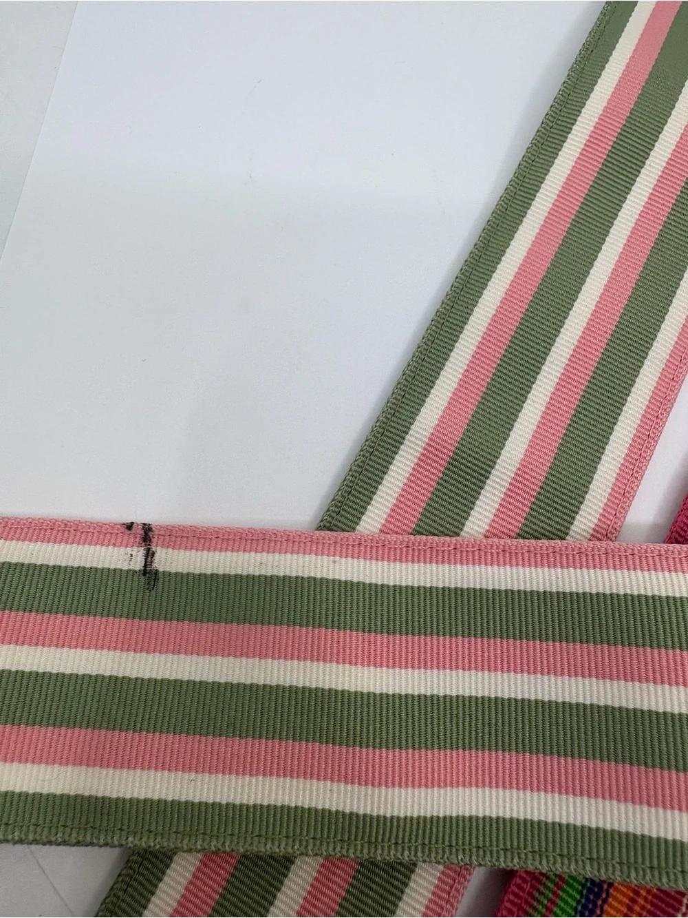 Striped Double-Ring Fabric Belt - Pink & Olive Green